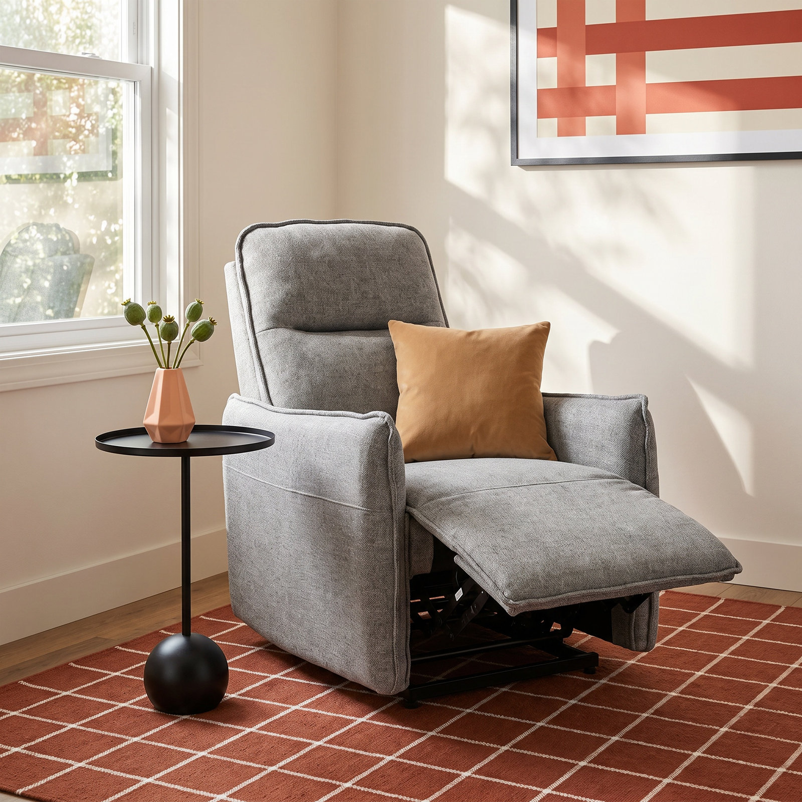 Jonali Reclining Accent Chair, Gray Polyester