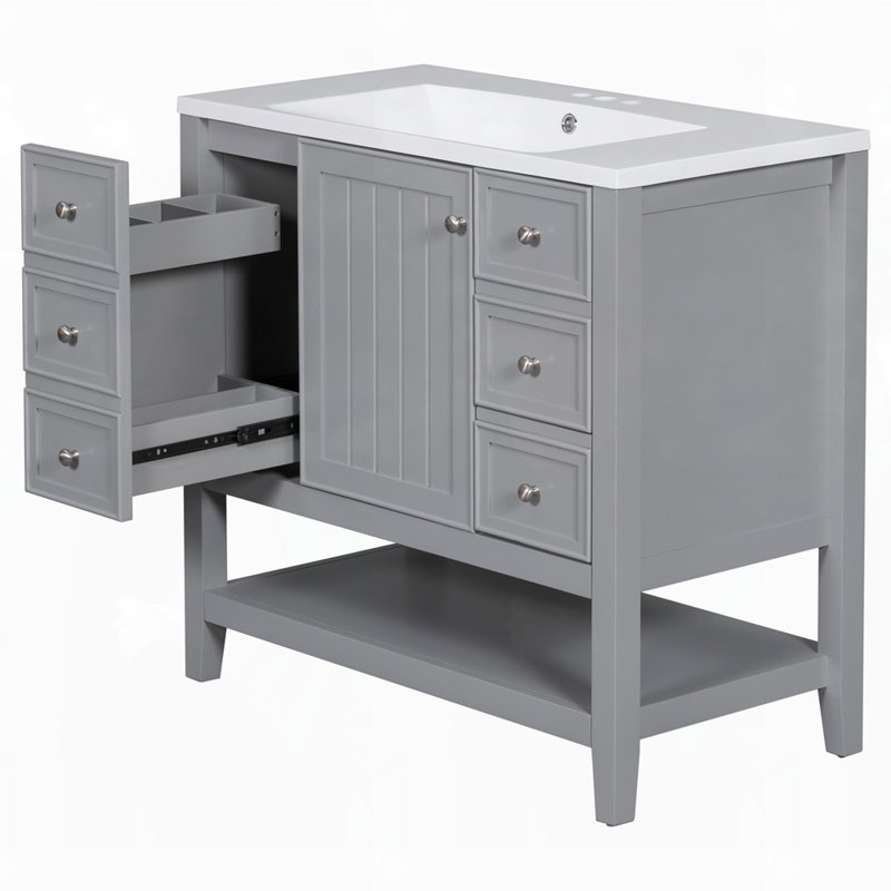 Meuble-lavabo en céramique 36 po, Gris