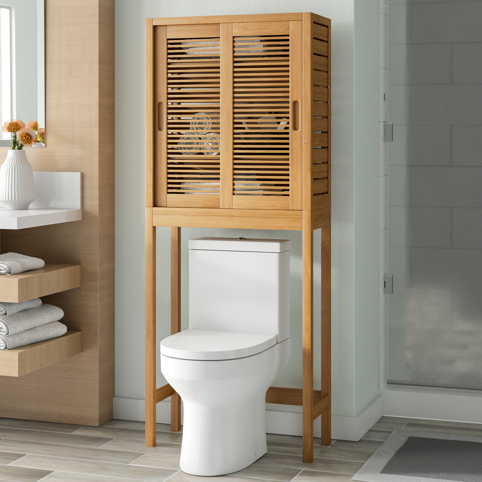 HOMEFORT Wood Over Toilet Storage Cabinet, Freestanding Bathroom