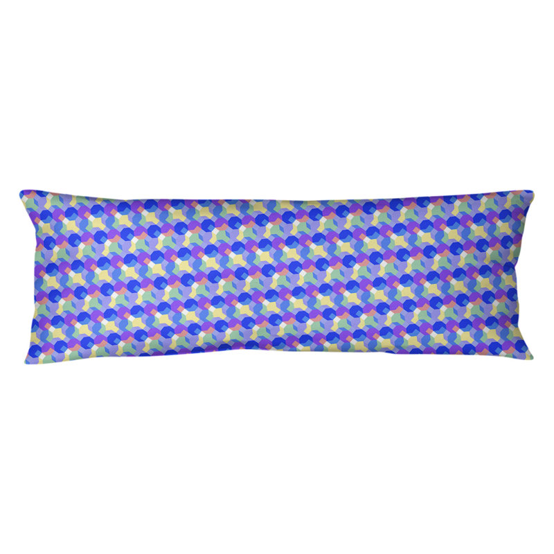 Coussin lombaire géométrique octogons, Bleu / Mauve, Bourre en polyester, Molleton moelleux