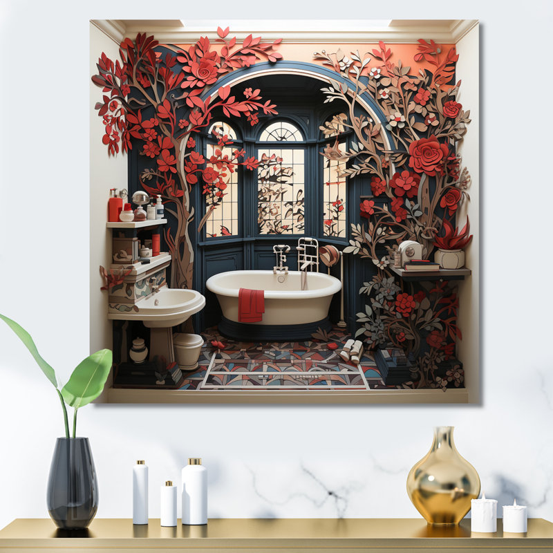 «Red Modern Bathroom Charm II», art mural «Laundry», H 30 po x l 30 po, Toile tendue