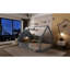 Lit double en bois de couleur grise - Construction avec pin et fenêtre de clôture, à DEL, sans sommier pour un espace de détente serein-1010750863