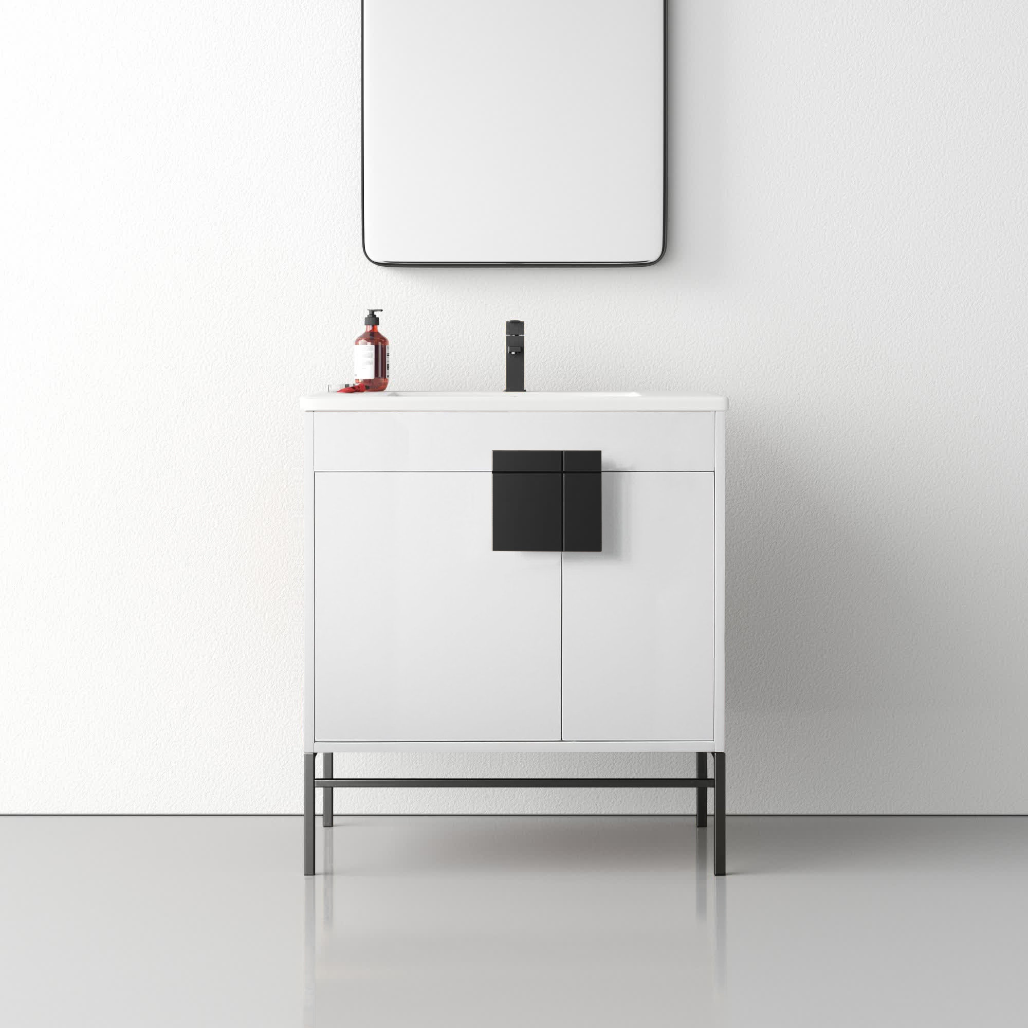 Maisie 30'' Single Bathroom Vanity, Black Matte, White