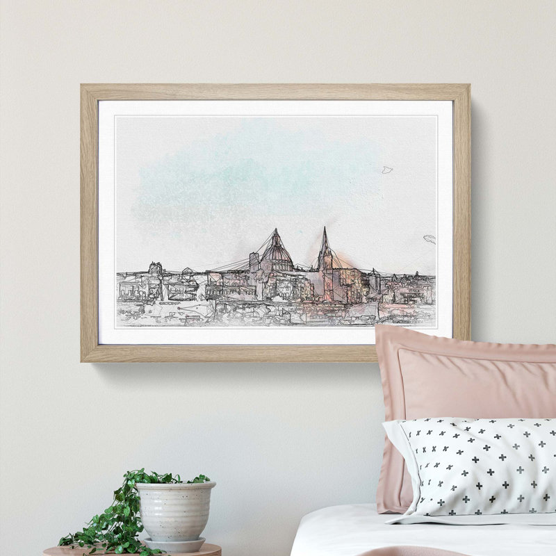 View of Valletta in Malta in Abstract - Picture Frame Graphic Art Print on MDF, Oak, 40cm H x 60cm W x 2cm D