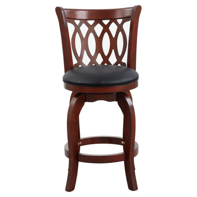 Counter Height Chair In Dark Cherry With Faux Leather Upholstery And Swivel Comfortable Finish Arm Pads