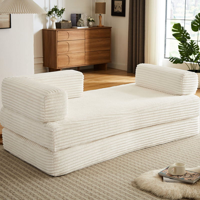 Canapé modulable moderne Cloud Boneless 2 places, surdimensionné, en velours côtelé beige, livré monté, pour des intérieurs exceptionnels.
