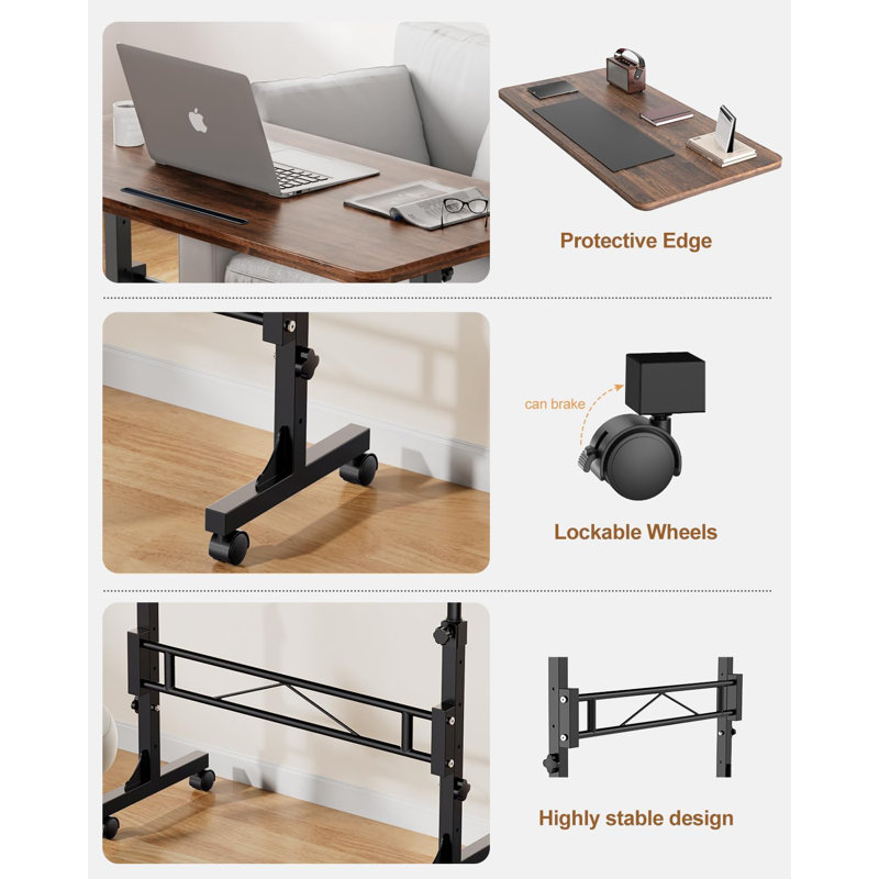 Small Standing Desk Adjustable Height, Mobile Stand Up Desk With Wheels, 32 Inch Portable Rolling Desk Small Computer Desk, Portable Laptop Desk Standing Table Rustic