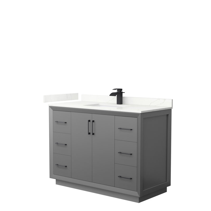 Strada 48'' W Single Vanity, Dark Gray, Giotto Quartz, Satin Bronze