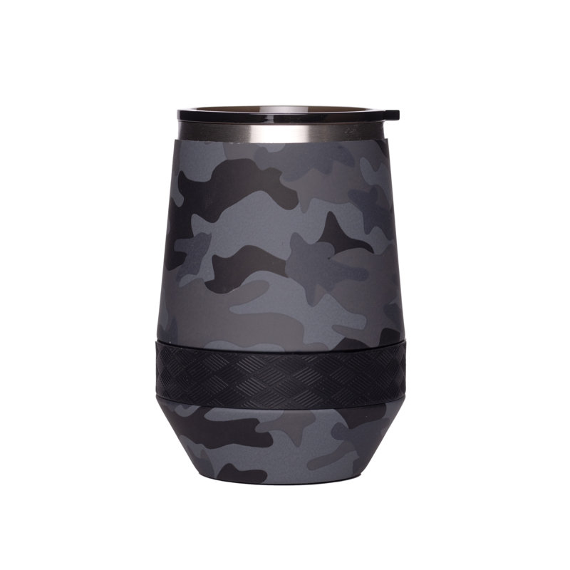 Gobelet à vin Elemental, verres à vin en acier inoxydable 10 oz, tasse sans pied isolée sous vide avec couvercle incassable - Camo noir