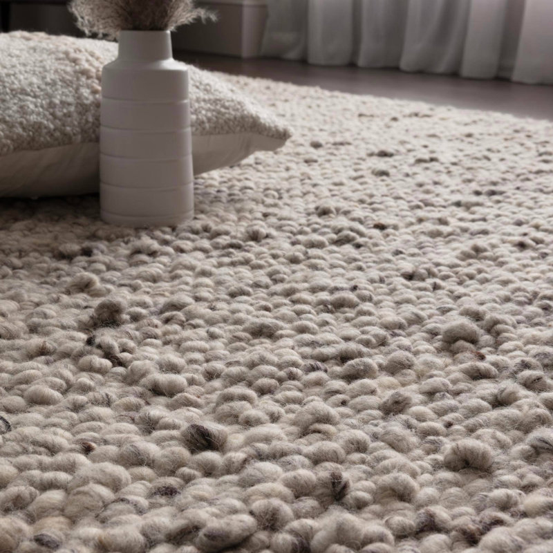 Cera Wool Hand Woven Area Rug, Rectangle 120 x 170 cm, Grey