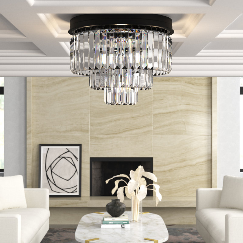 Yazmin Crystal Flush Mount, Clear, Matte Black