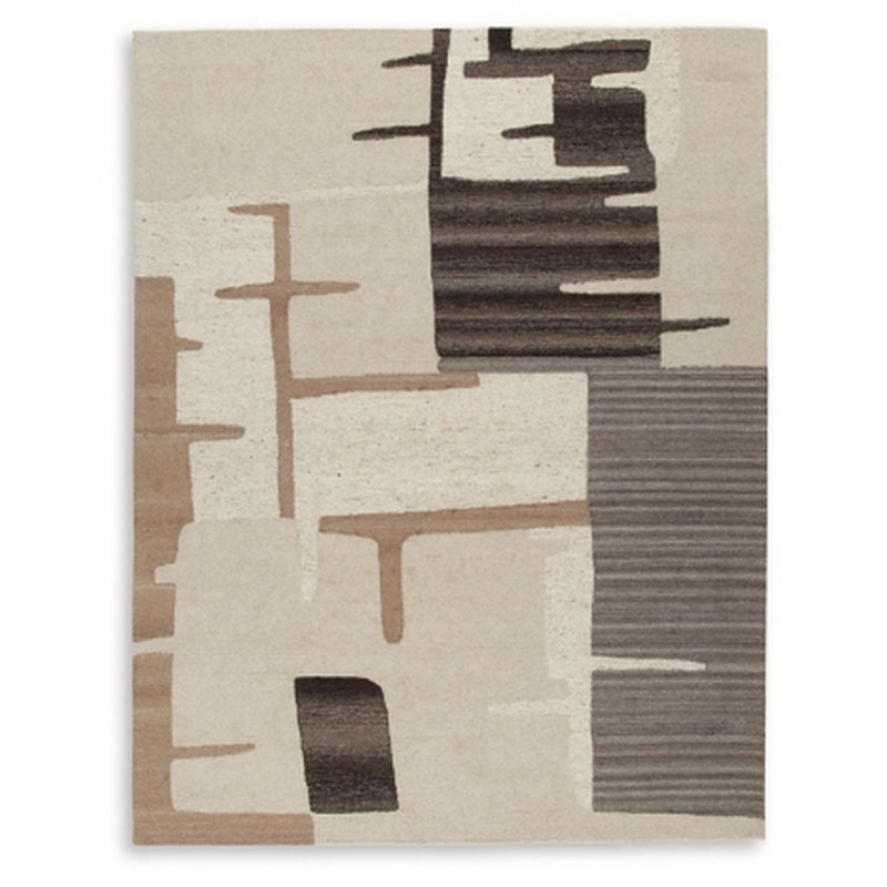 Tapis moyen Keny, motif abstrait beige d'inspiration mondiale, Rectangulaire 8 pi x 10 pi
