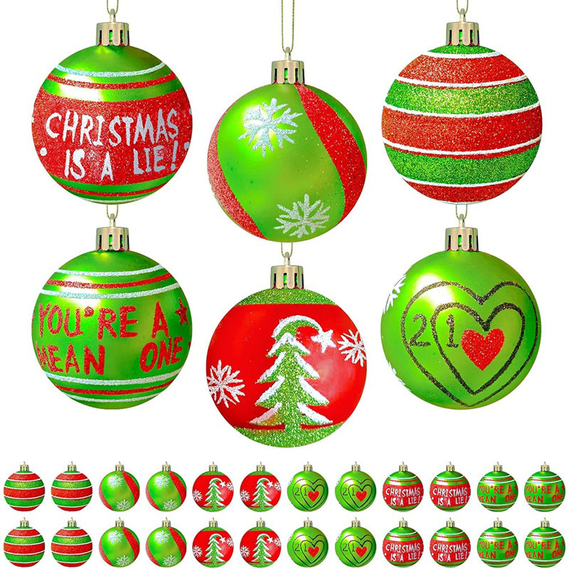 24 pièces de boules de Noël de 2,4 po - décorations suspendues rouge et vert à paillettes, canne de bonbon et menthe poivrée pour arbre de Noël et décorations des Fêtes