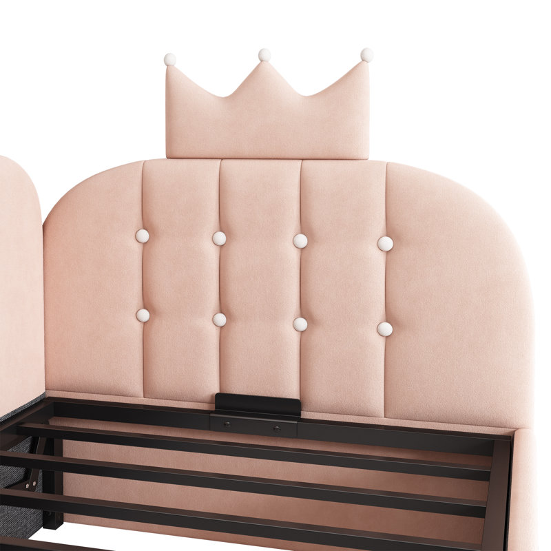 Estella Beige Velvet Upholstered 3FT Single Sofa Bed 90 X 190 Cm Daybed With Hydraulic Storage (No Mattress), Pink