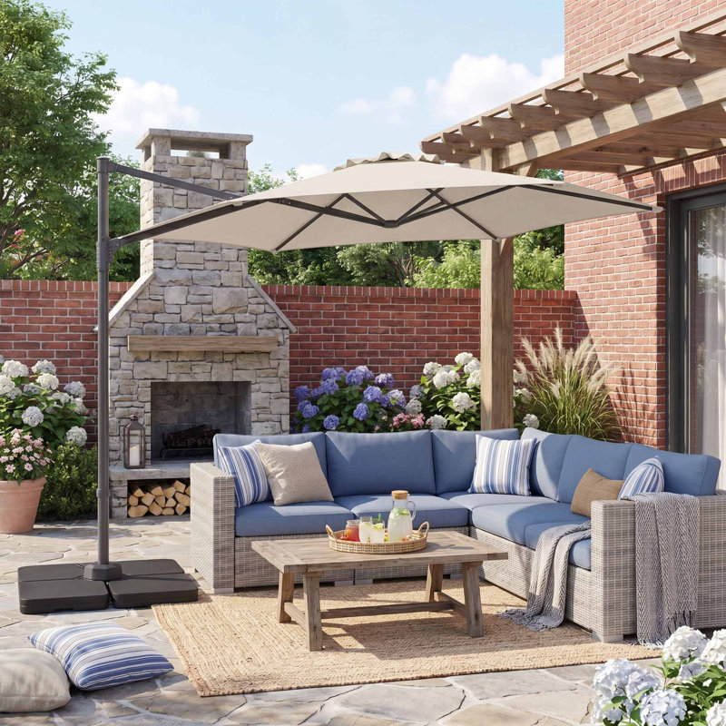 Parasol de patio en porte-à-faux décalé de 10 pi, mécanisme de rotation lisse à 360 ° et évent supérieur respirant, auvent imperméable UV50 + résistant à la décoloration et cadre antirouille