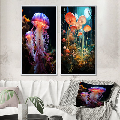 «Jellyfish Luminescent Beauty Pastoral», ensemble d'art mural pour chambre à coucher, animaux, ensemble de 2
