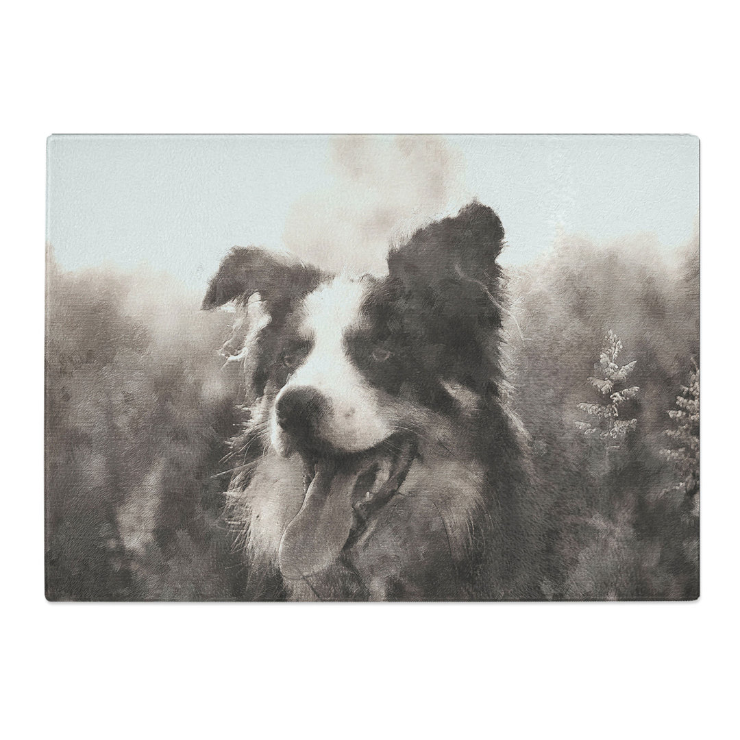 Tempered Glass Border Collie Dog in a Meadow Chopping Board