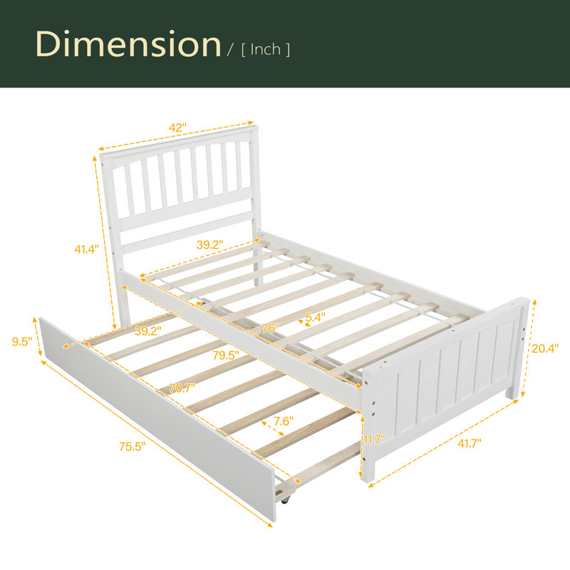 Lit plateforme simple avec lit gigogne, Blanc
