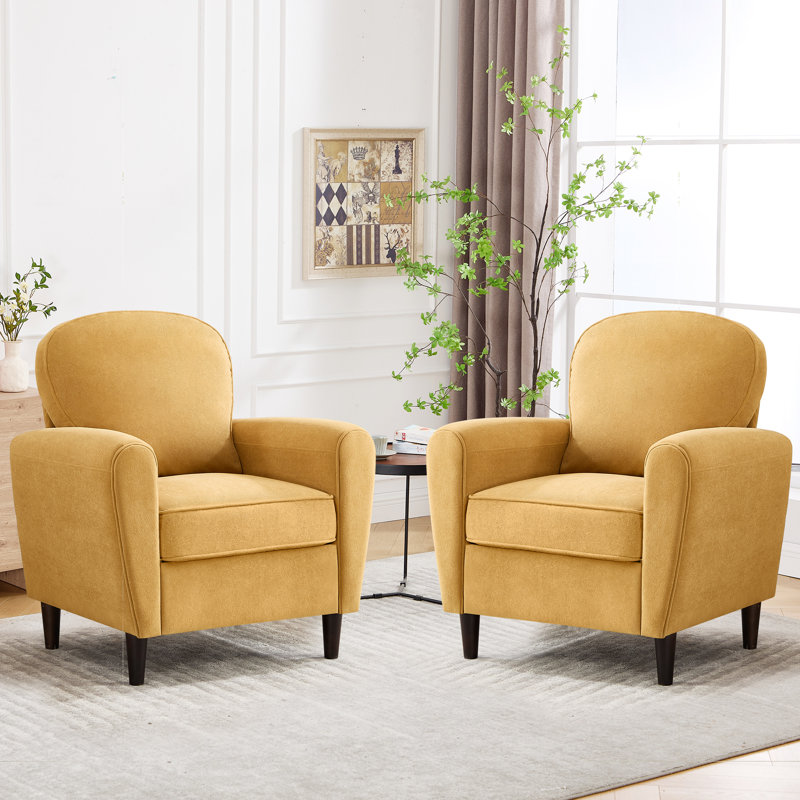Fauteuil rembourré avec pieds en bois, Jaune