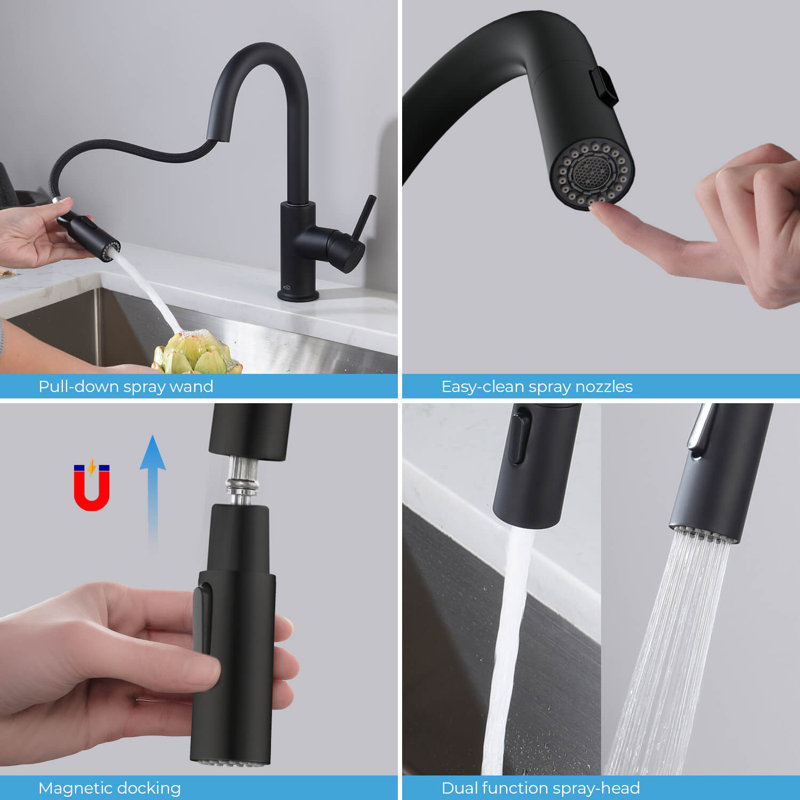 KIBI Luxe Pull Down Kitchen Faucet, Matte Black
