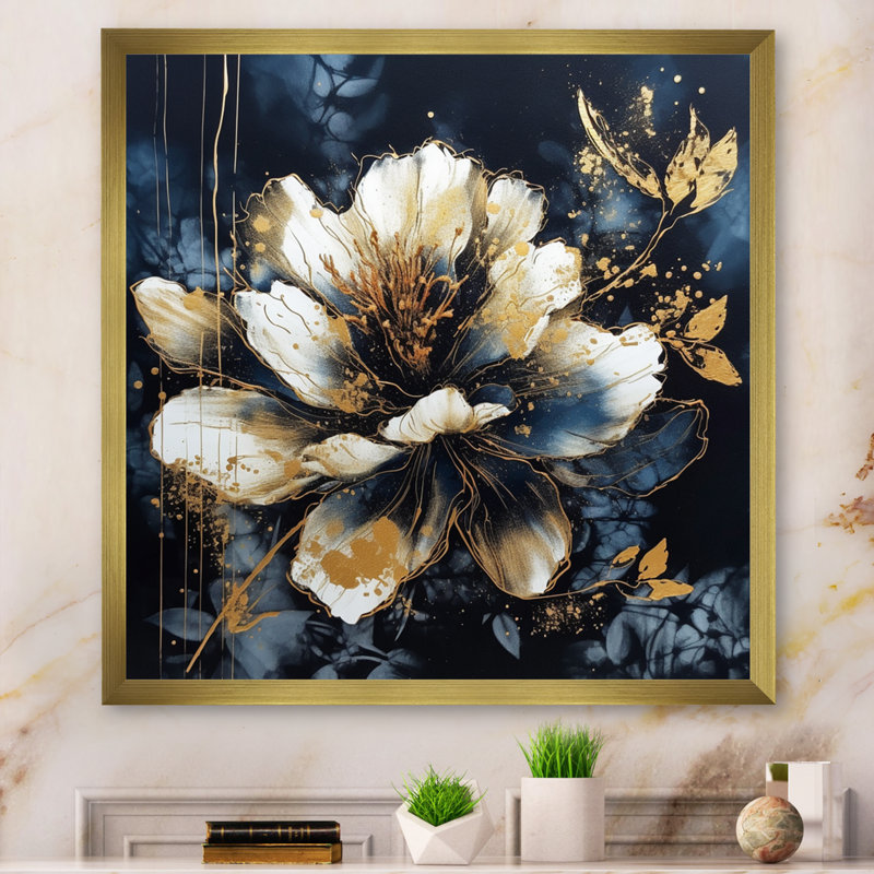 Fleur d'œillet Ruchie IV sur toile, H 16 po x l 16 po x P 1 po, Encadrement doré