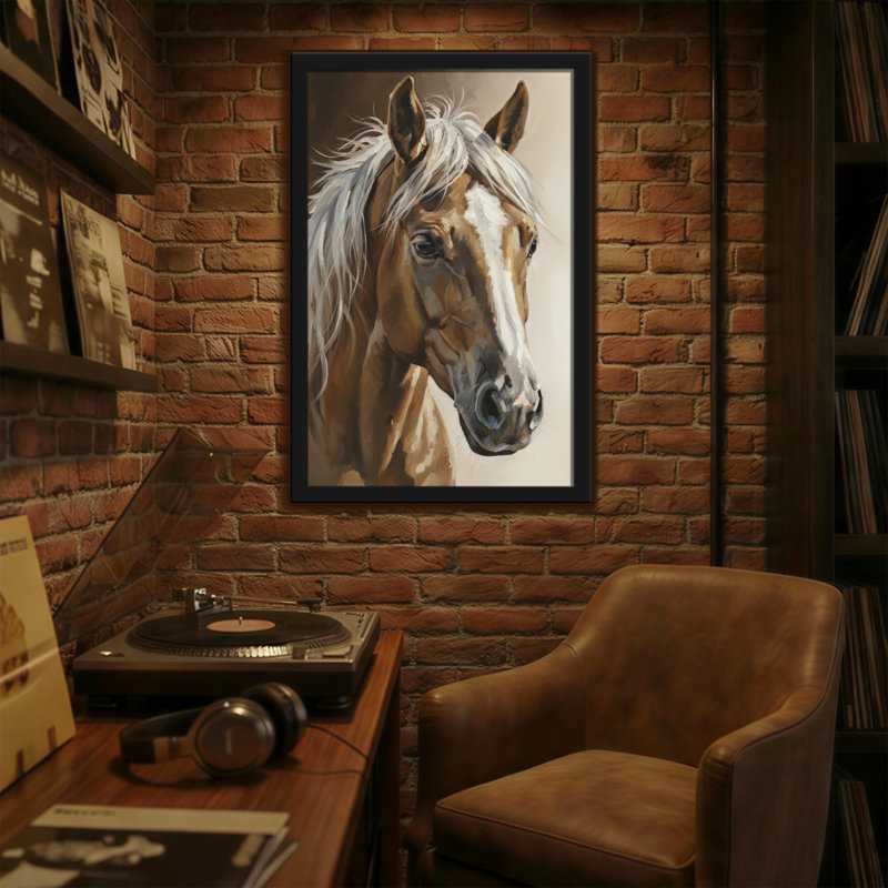 Portrait d'animaux à cheval avec une flamme blanche et une crinière, H 24 po x l 16 po