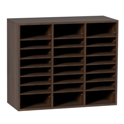 24 Compartments Office Mailbox with Adjustable Shelves, Wood Literature Sorter