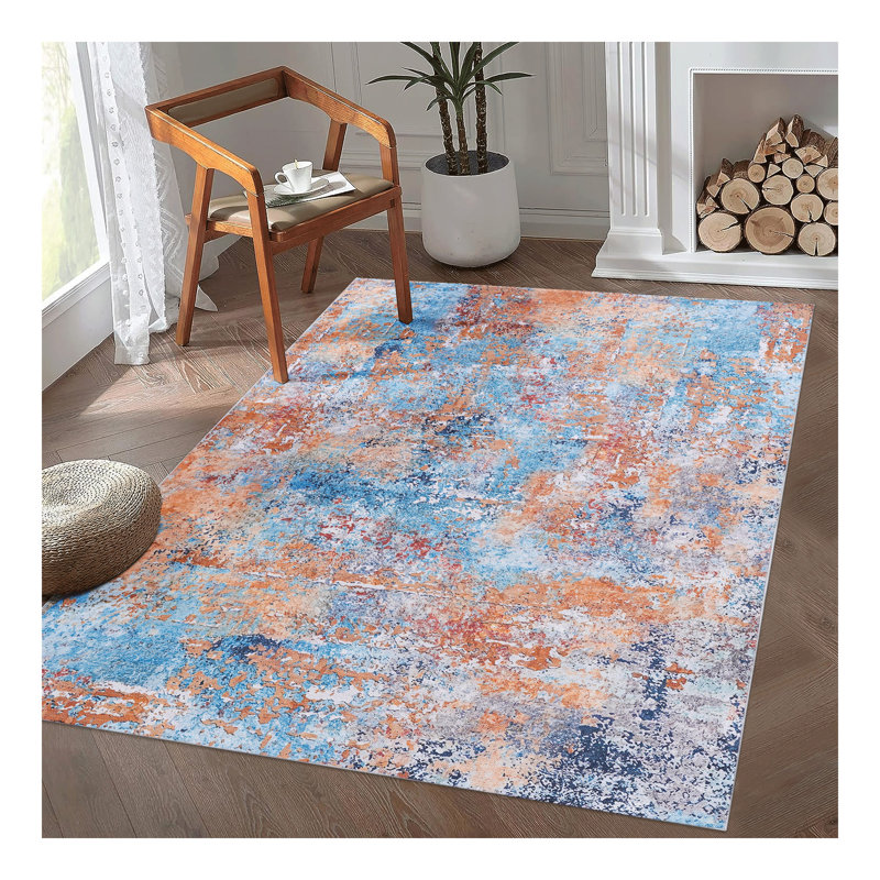 Area Rug for Living Room, Washable Rug, Low-Pile, Non-Slip, Non-Shedding, Foldable, Kid & Pet Friendly - Area Rugs for living room, bedroom, kitchen (Multi,)
