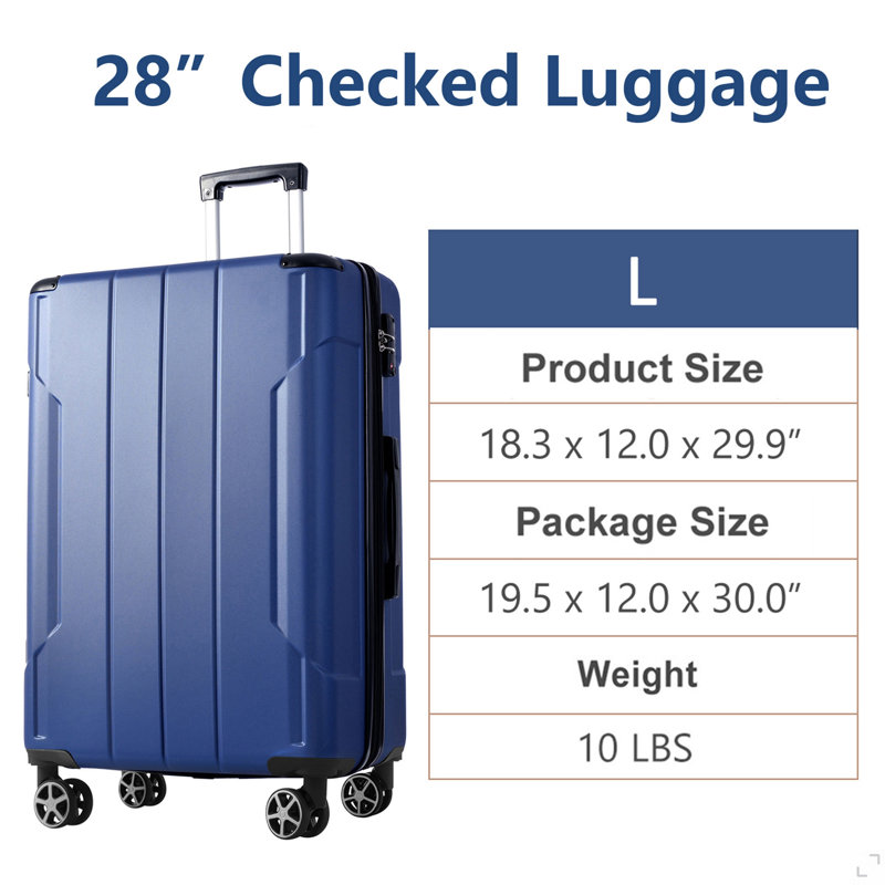 Valise rigide, valises légères et durables en ABS avec roues doubles, valise extensible 28 po à carreaux