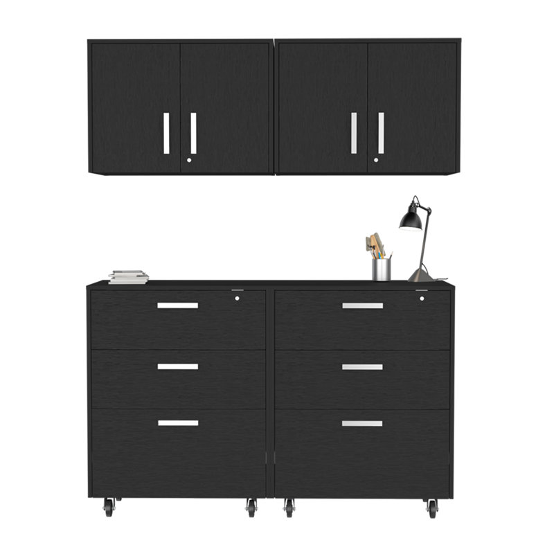 Garage moderne noir, 2 pièces avec rangement spacieux et rangement pour mobilité, pièces 3 tiroirs, fixation murale