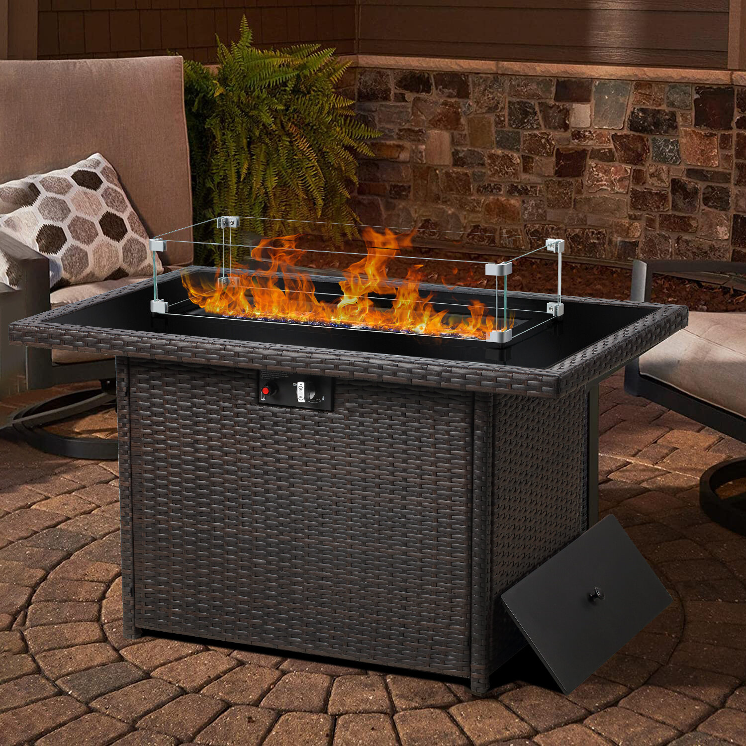 Latitude Run® Propane Outdoor Fire Pit Table With Lid | Wayfair