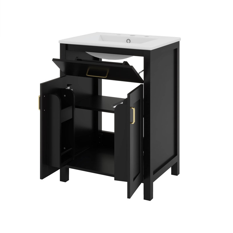 24 Inch Laundry Sink With Cabinet, Black