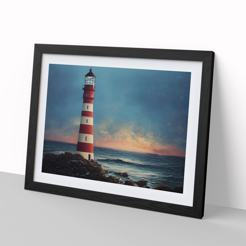 Artistic Lighthouse - Single Picture Frame Print, Black Framed, 25cm H x 34cm W x 2cm D