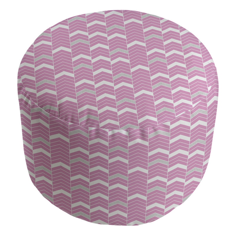 Upholstered Pouf, Pink/Gray