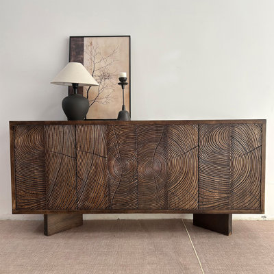 Rustic Wood - Carved Sideboard, Tree Ring Design