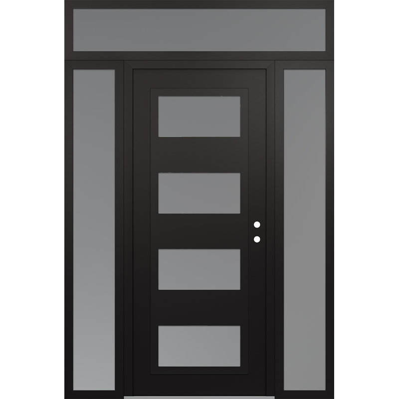 Panneau d'entrée noir en acier noir / blanc avec 2 panneaux latéraux et porte d'entrée avant suspendue à traverse, Gauche