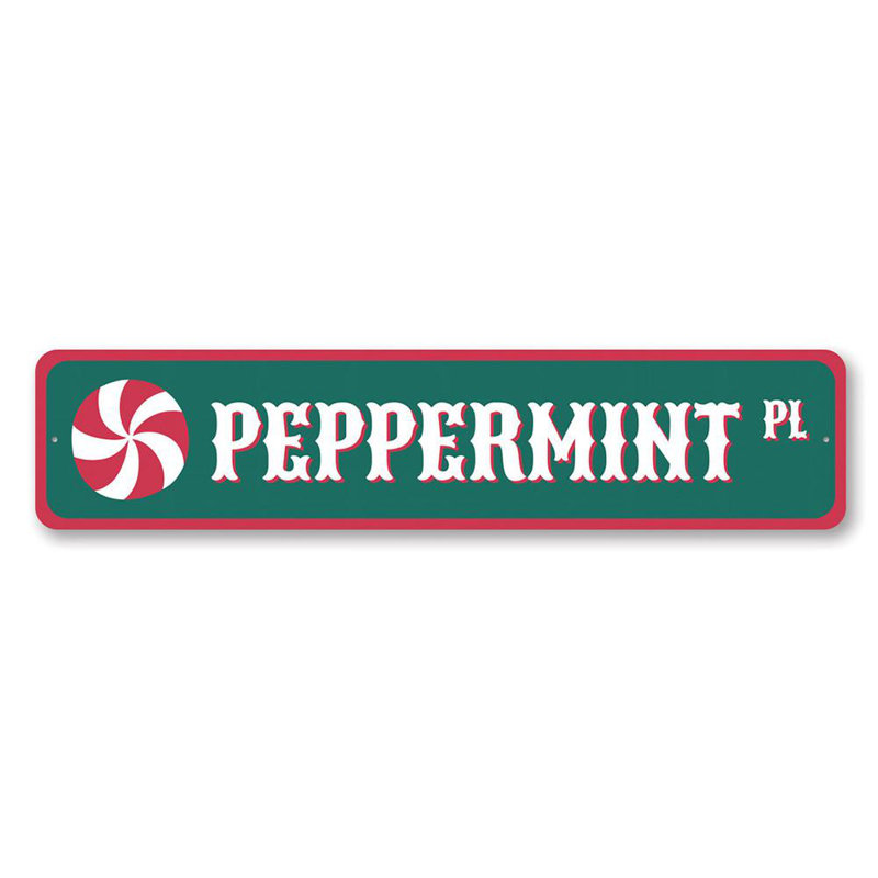 Plaque en aluminium «Peppermint Place Christmas», H 6 po x l 24 po x P 0,06 po
