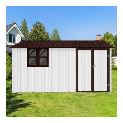 Abri de jardin en métal 10 pi x 8 pi avec rangement blanc et café avec fenêtre