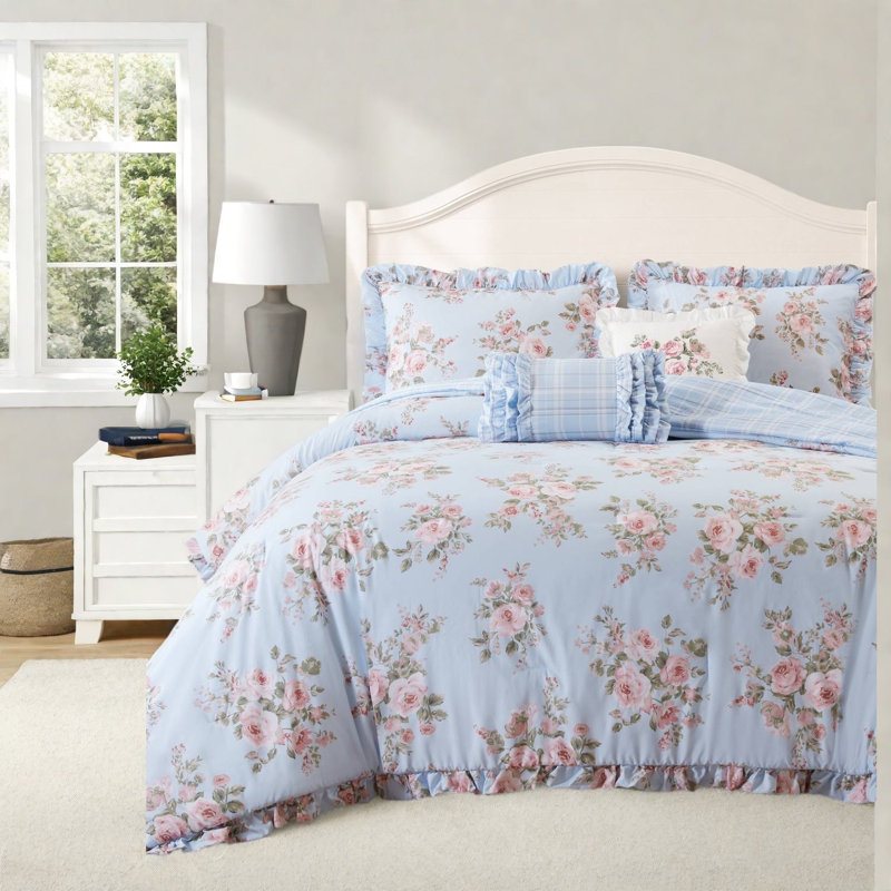 Ensemble de literie pour grand lit double, édredon en microfibre à motif floral bleu pour la maison