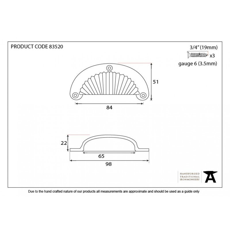Flower 8.4 cm centre Cup Handle, Natural Smooth