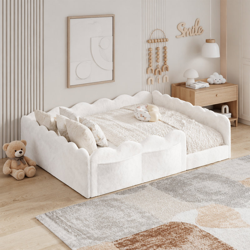 Lit de plancher rembourré, Lit double, Blanc