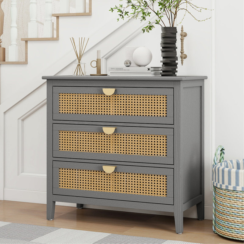 Natural 3 Drawer Storage Cabinet For Bedroom, Living Area - Gray In Gray, Made Of With , Suitable Various Rooms, Gray/Natural