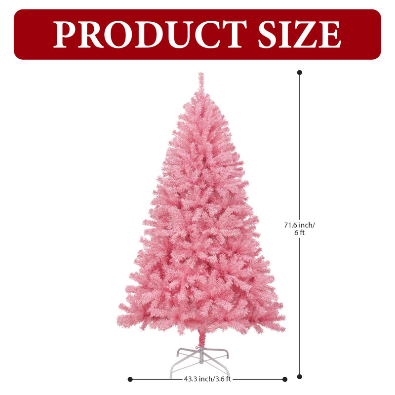 Arbre de Noël artificiel rose avec support pliable en métal, 6 pi