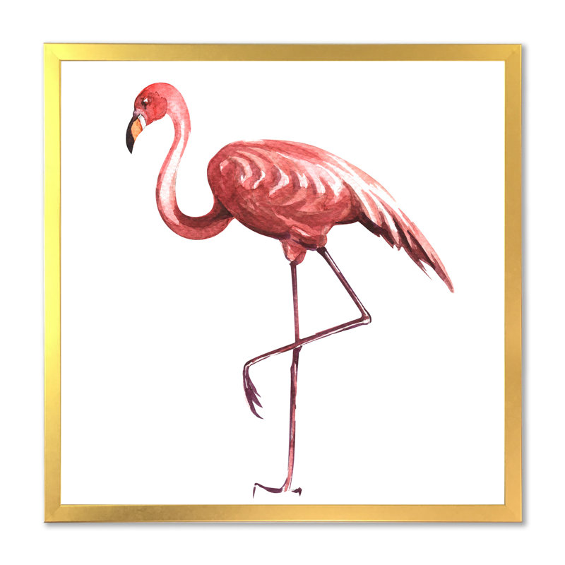 Flamant rose sur une patte - reproduction sur toile, H 30 po x l 30 po x P 1 po, Encadrement doré
