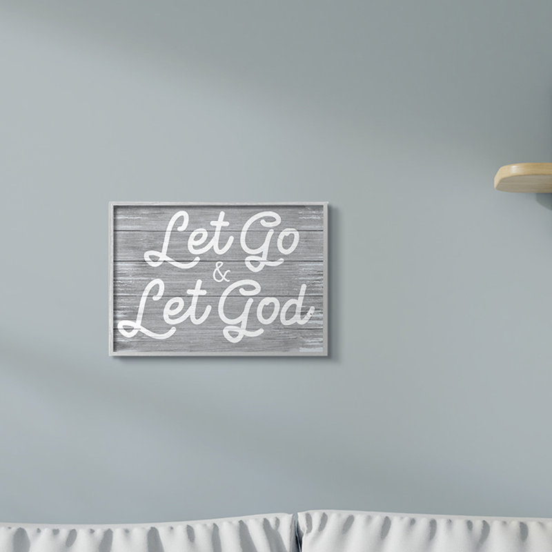 «Let Go Let God Inspirational Faith Base Quote» par Daphne Polselli, H 11 po x l 14 po, Giclée encadrée noir minuit