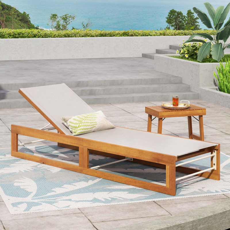 Chaise longue d'extérieur en bois 1pc, 1, Teck / beige