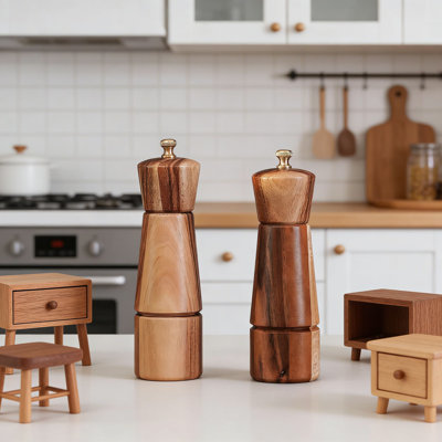 Acacia Wood Salt And Pepper Mill Set With Adjustable Ceramic And Stainless Steel Grinders, 6-Inch Kitchen Grinder Set For Fresh Spices
