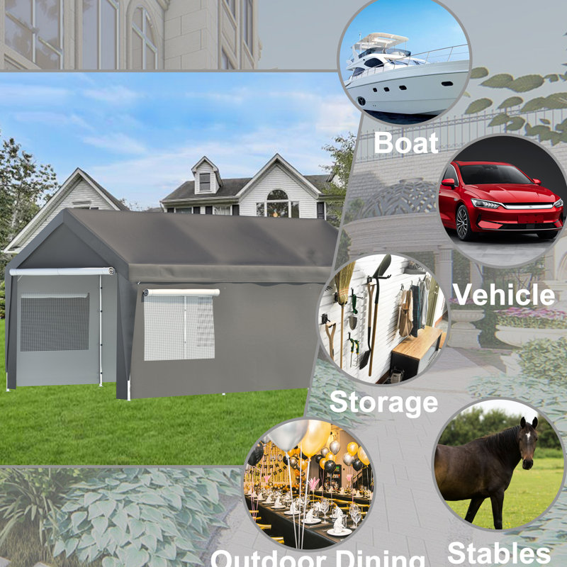 Heavy Duty Carport Canopy 10X20 Ft - Rust Proof, Fabric, Windows Galvanized Metal Frame Tear , Ventilated, Removable Walls