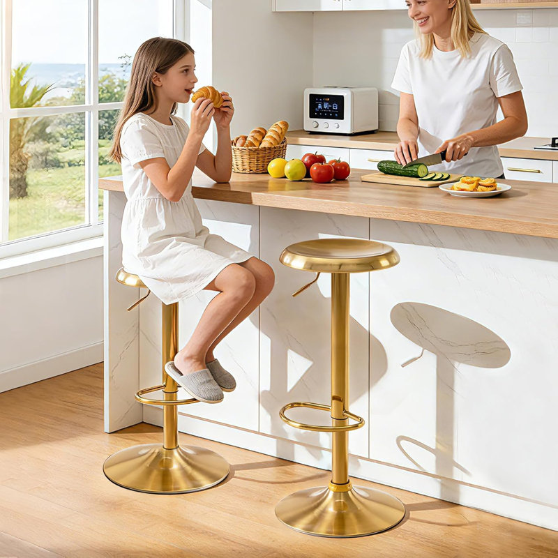Bar Stools Set of 2, Adjustable Height Swivel Bar Stools, Metal Airlift Barstools, Backless Counter Height Bar Chairs for Kitchen Dining Room Pub Cafe
