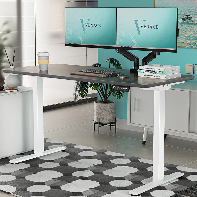 Standing Desk, Brown, 46.5" H x 47.24" W x 23.62" D, White